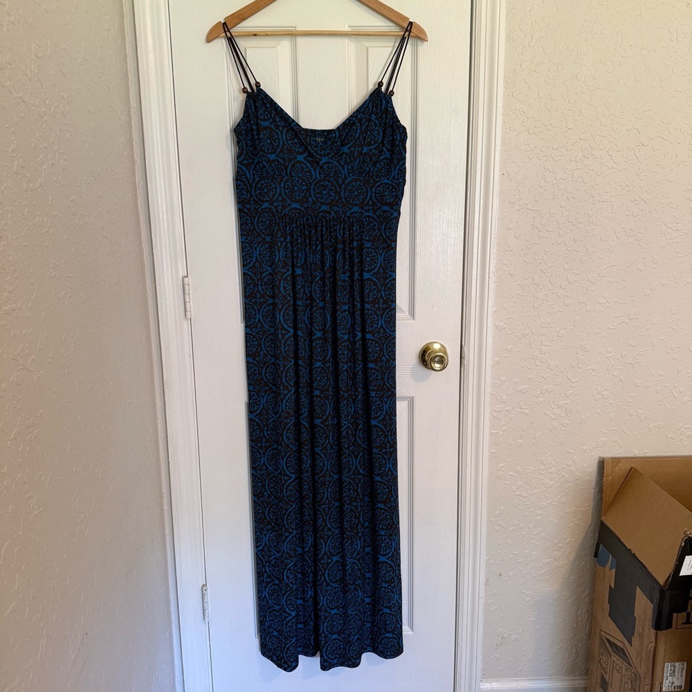 Lauren Ralph Lauren Maxi Dress Blue Beaded Strap Sleeveless Stretch Size 8
